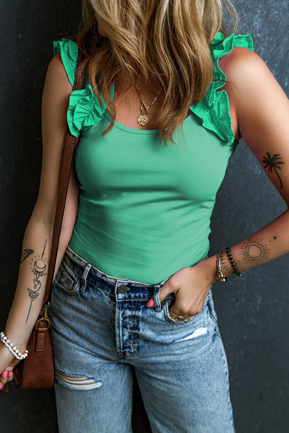 Solid Ruffle Straps Scoop Neck Tank Top