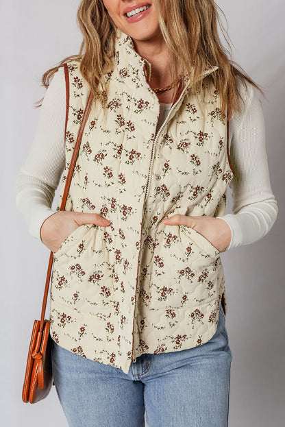 Floral Zip-Up Quilted Vest