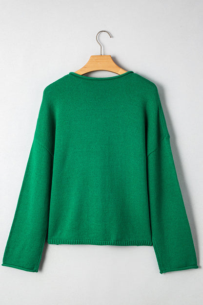 Solid Knit Button-Up Drop Shoulder Sweater Cardigan