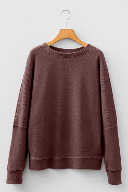 Waffle Knit Patchwork Long Sleeve Top