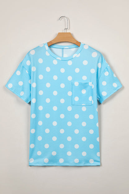 Polka Dot Patch Pocket Drop Shoulder Textured Top