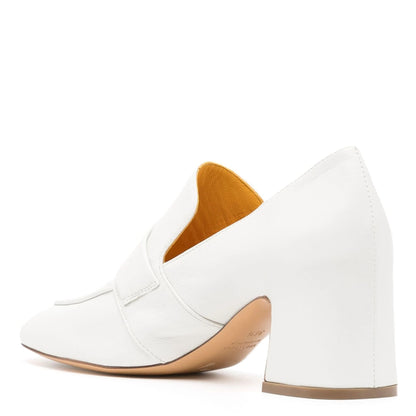 White Leather Lock Heel Loafer