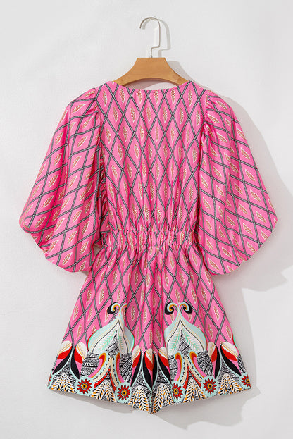 Paisley Geometric V-Neck High Waist Romper