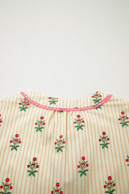 Floral Stripe Contrast Ruffle Hem Mini Dress