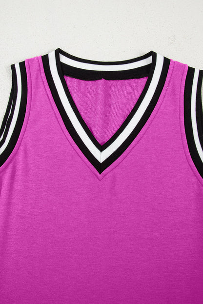 Solid Contrast Trim V-Neck Sleeveless Mini Dress