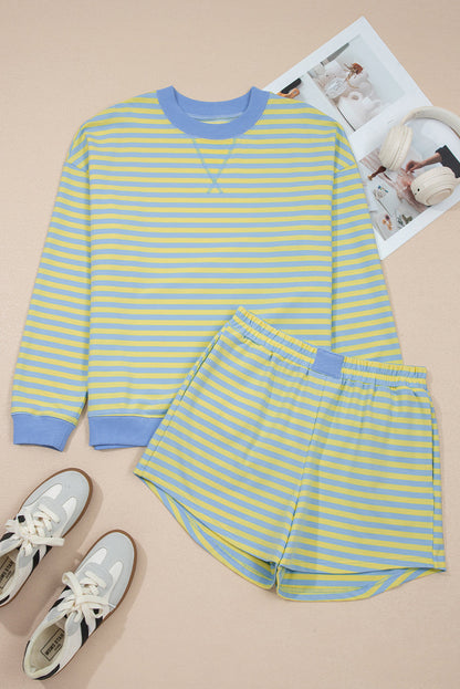 Stripe Colorblock Pullover & Pull-On Shorts Set