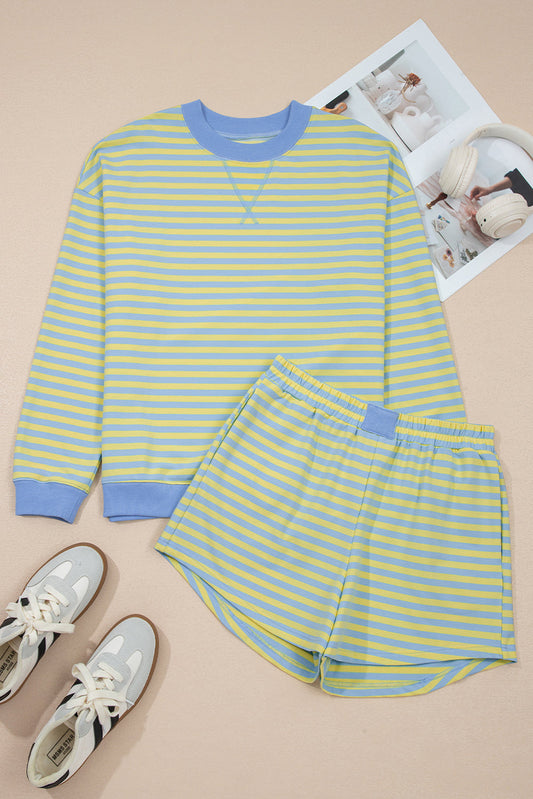 Stripe Colorblock Pullover & Pull-On Shorts Set