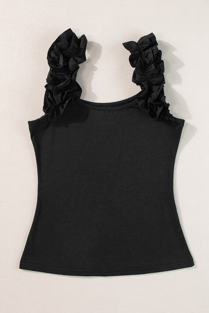 Solid Ruffle Straps Scoop Neck Tank Top