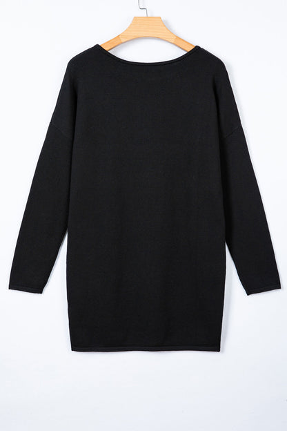 Solid Asymmetric Neck Sweater Mini Dress