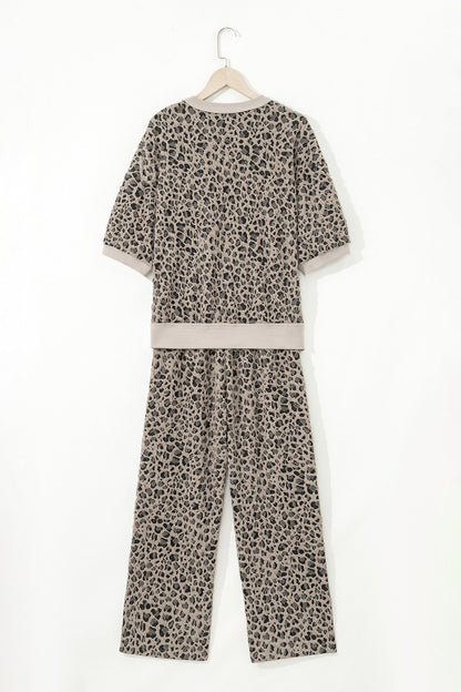 Leopard Textured Short Sleeve Jumper and Pants Set