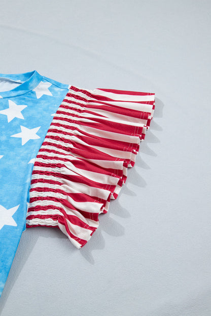 Stars & Stripes Mineral Wash Ruffle Sleeve Top