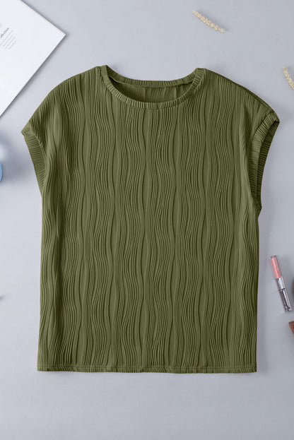 Plus Size Solid Wavy Textured Short Sleeve Tee