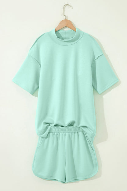 Solid Exposed Seam Mock Neck Tee & Shorts Set