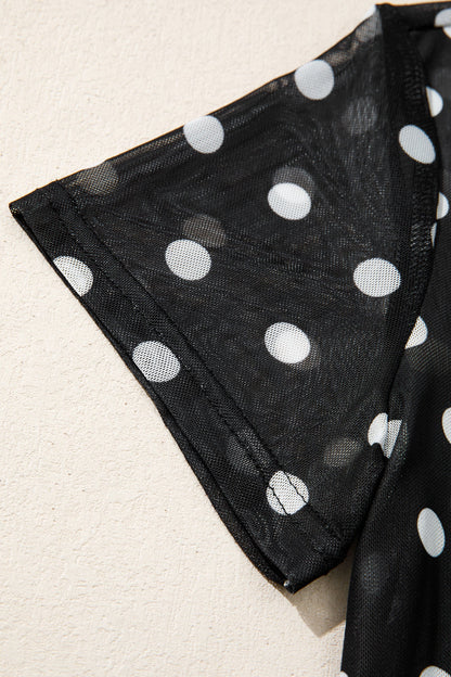 Polka Dot Sheer Mesh High Neck Tee
