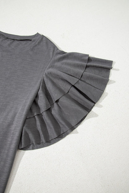 Plus Size Solid Layered Ruffle Short Sleeve Top