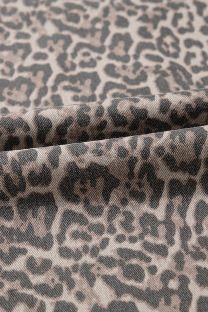 Leopard Frayed Edge High Waist Wide Leg Jeans