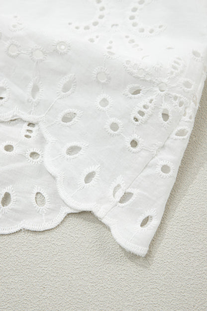 Solid Embroidered Eyelet Collared V-Neck Mini Dress