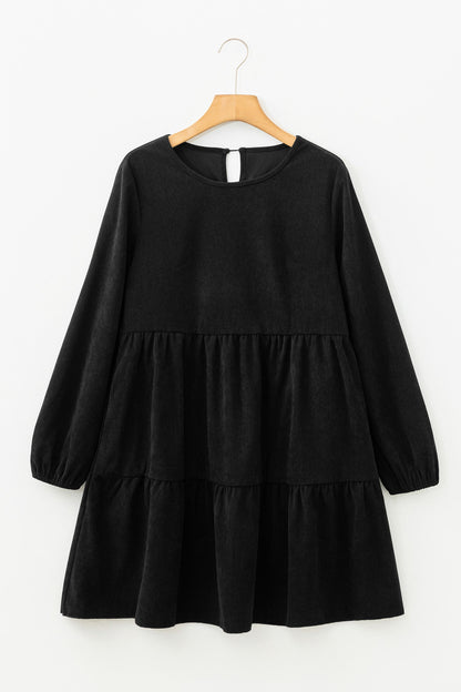 Solid Lantern Sleeve Tiered Mini Dress