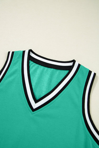 Solid Contrast Trim V-Neck Sleeveless Mini Dress
