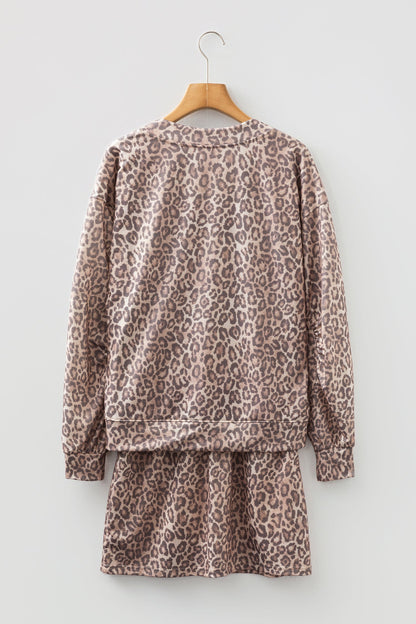 Leopard V-Neck Pullover & Wide-Waistband Skirt Set