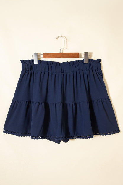 Plus Size Boho Frilled Elastic Waist Shorts