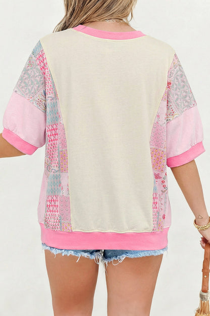 Plus Size Floral Patchwork Embroidered T-Shirt