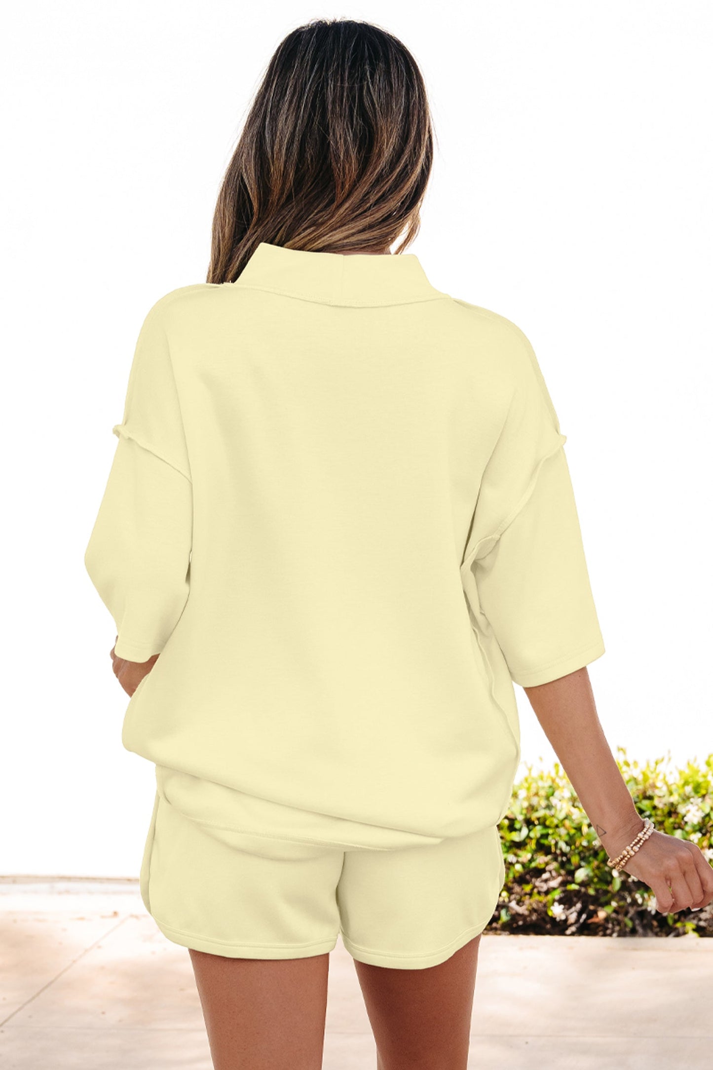 Solid Exposed Seam Mock Neck Tee & Shorts Set