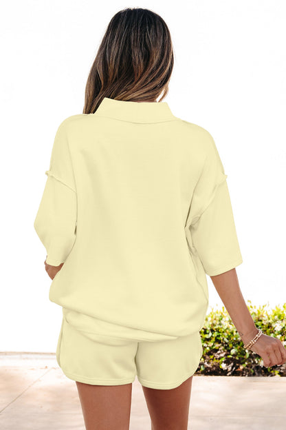 Solid Exposed Seam Mock Neck Tee & Shorts Set
