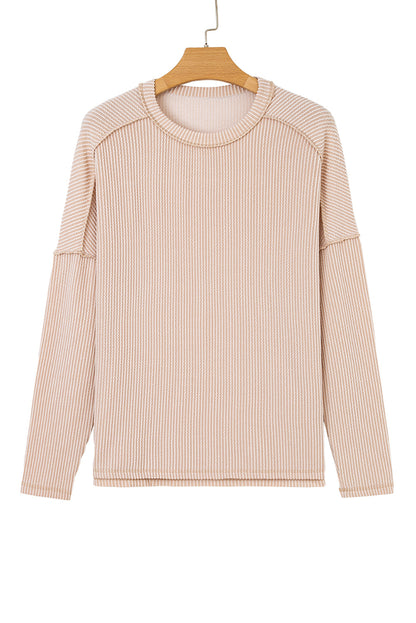 Solid Corded Knit Long Sleeve Top