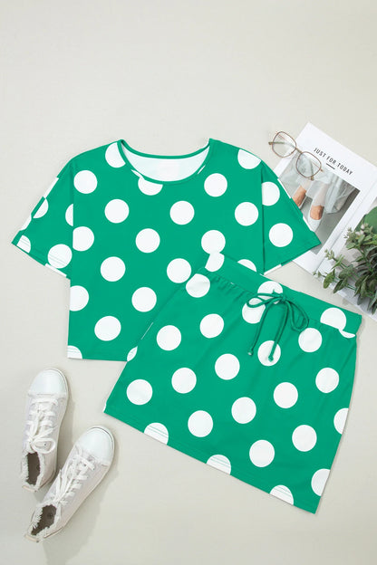 Polka Dot Cropped Tee & Bodycon Skort Set