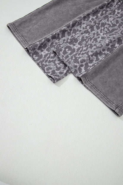 Leopard Patchwork Mineral Wash High Waist Pants