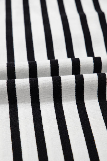 Stripe Patchwork V-Neck Collared Mini Dress