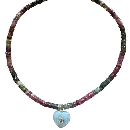 One-of-a-Kind Green Violet Heart Gemstone Necklace