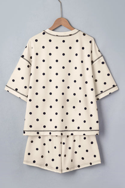 Polka Dot Loose Tee & Drawstring Shorts Set