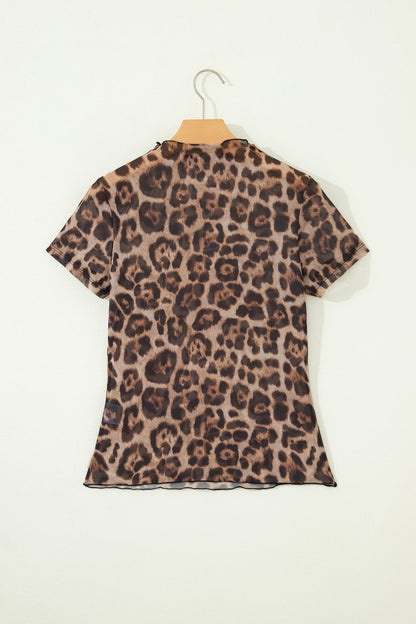 Western & Leopard Mesh Short Sleeve Top