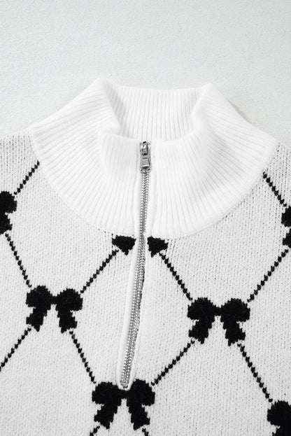 Bow Quarter-Zip Short Sleeve Sweater