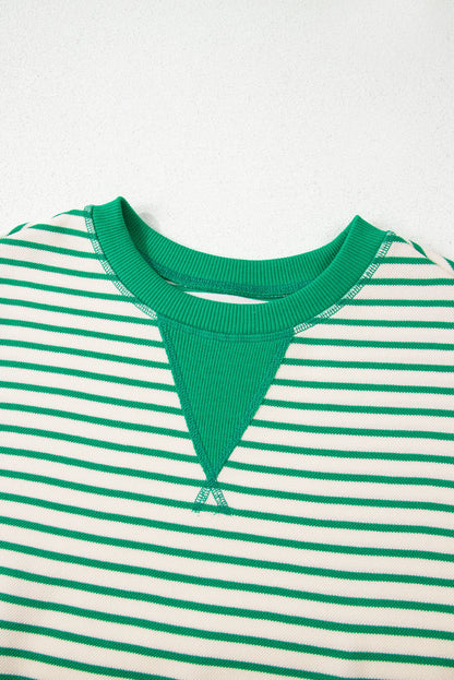 Stripe Contrast Detail Ruffle Short Sleeve Top