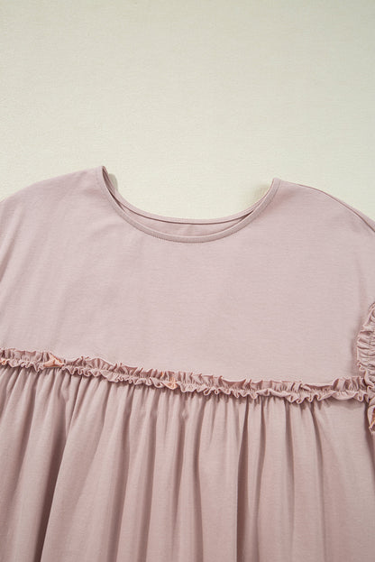 Solid Frilled Trim Short Sleeve Mini Dress