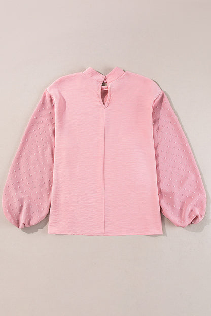 Solid Swiss Dot Balloon Sleeve Blouse