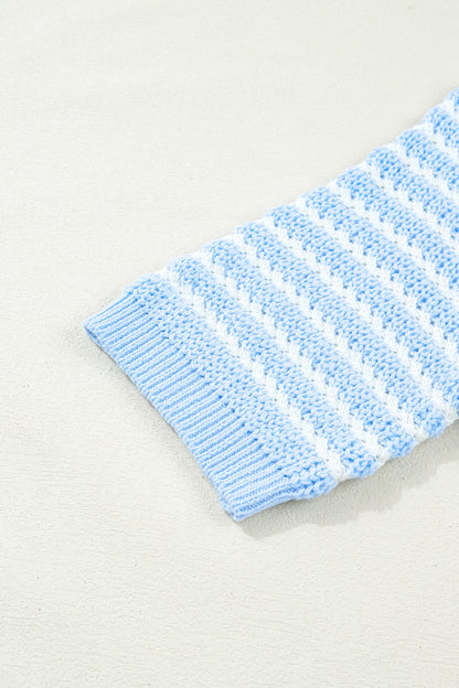 Stripe Bow Tie V-Neck Short Sleeve Sweater