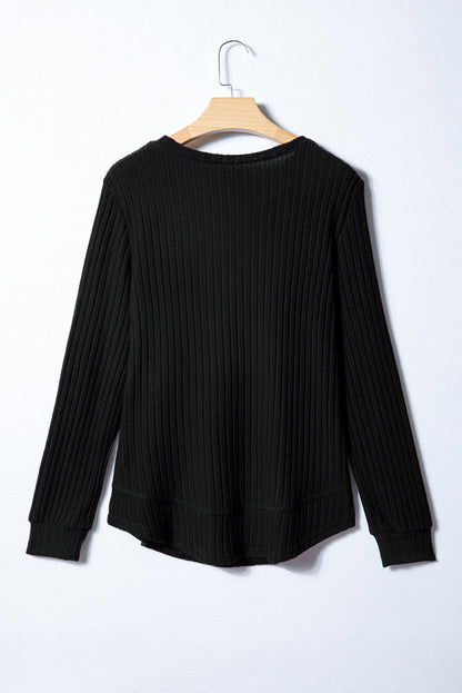 Solid Ribbed Knit Textured Round Neck Top