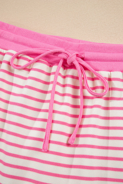 Stripe Collared V-Neck Pullover and Skort Set