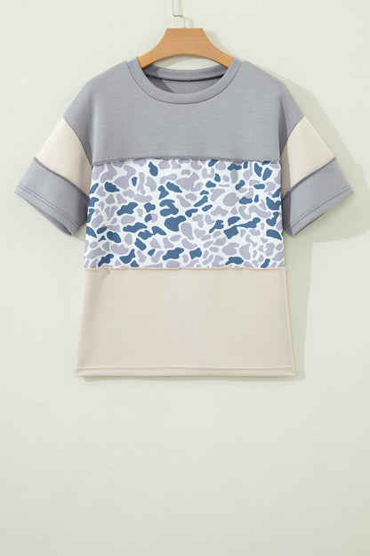 Camo Colorblock Raw Seam Short Sleeve Tee