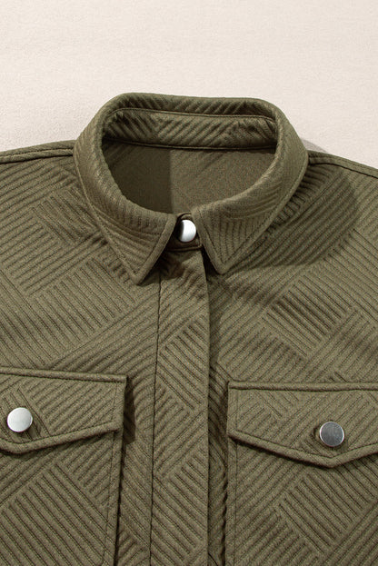 Solid Flap Pocket Shirt Collar Zip Up Jacket