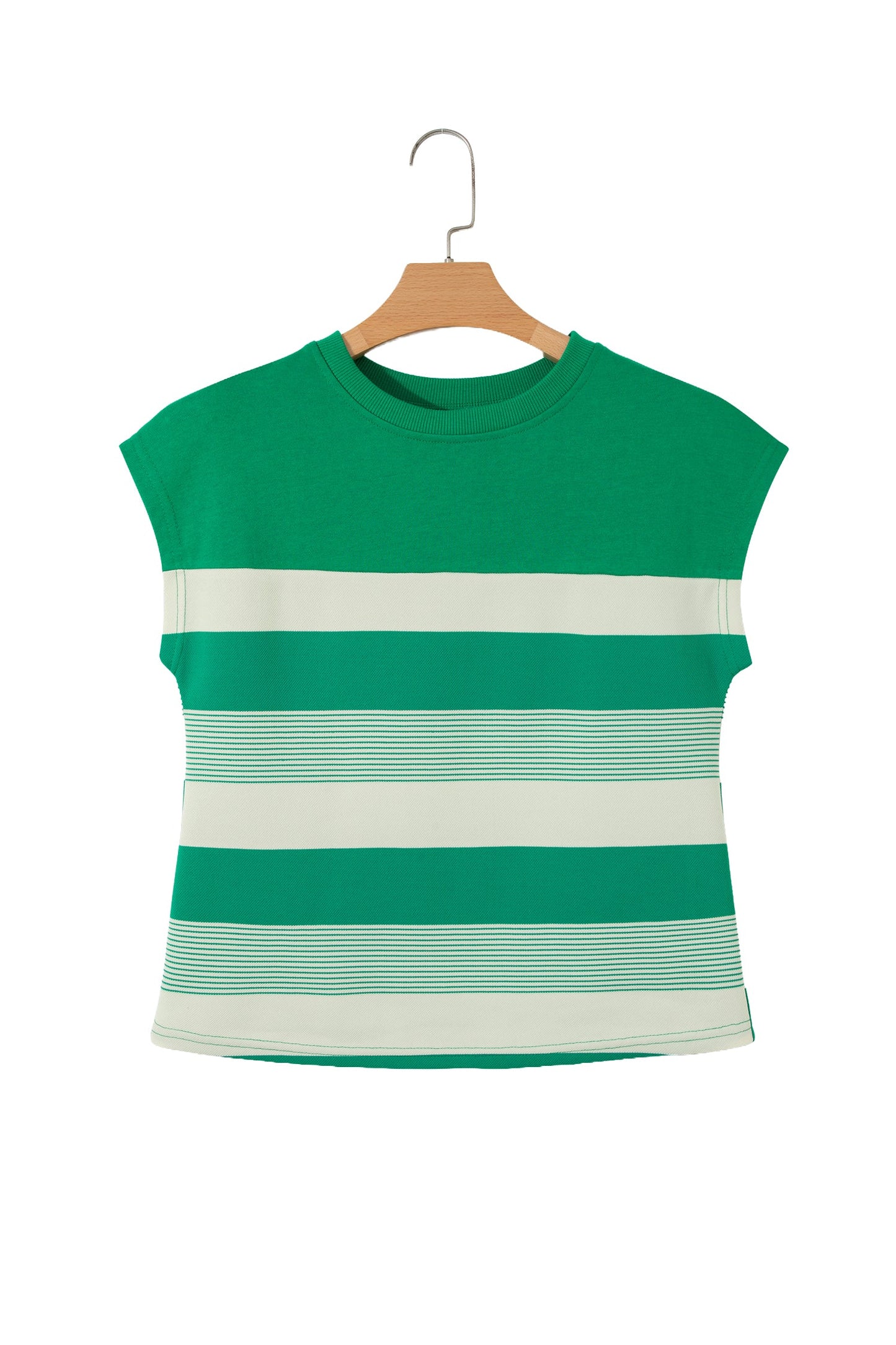 Stripe Mixed Crew Neck Cap Sleeve T-Shirt