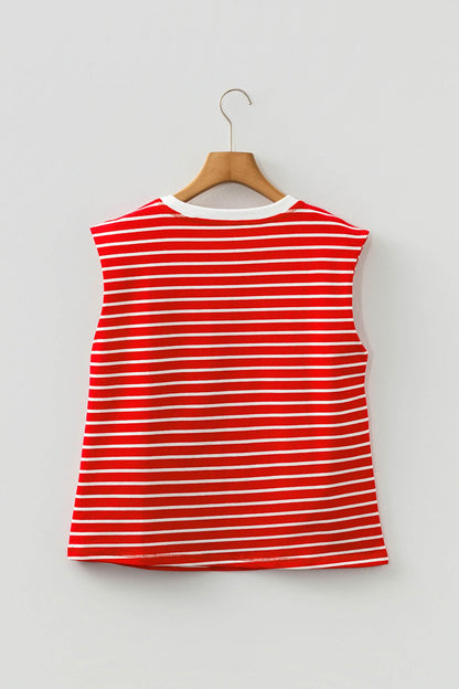 Stripe Ribbed Trim Round Neck Tank Top