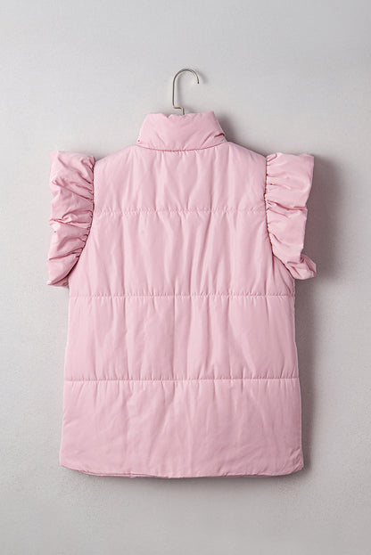 Solid Flutter Sleeve Snap Button Puffer Vest