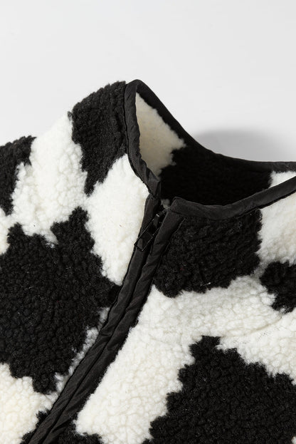Checker Sherpa Collared Jacket Vest