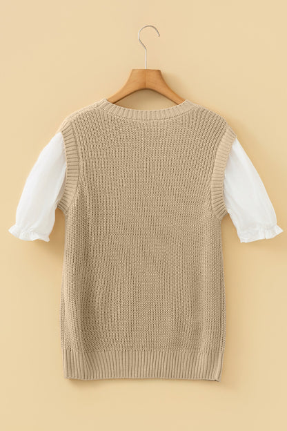 Colorblock Short Sleeve Patchwork Sweater Top