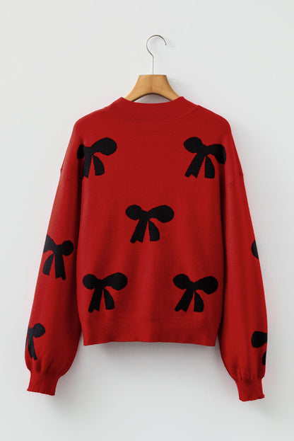 Bow Pearl Embellished Drop Shoulder Sweater